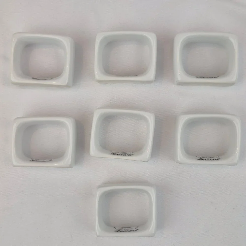 Crown Baccara Napkin Rings Modern Rectangle Porcelain Glossy Finish Set of 7